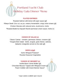 2023 ORPCA Gala Dinner Menu at the Portland Yacht Club