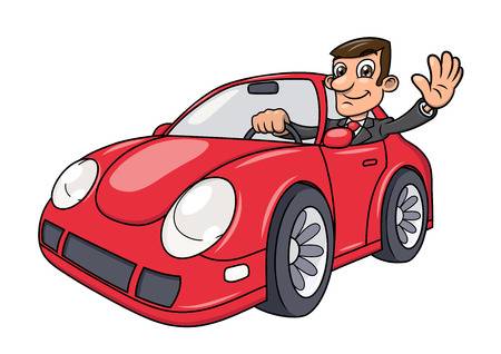 48289741 Stock Vector Illustration Of The Successful Businessman Driving A Modern Red Car And Waving Hand