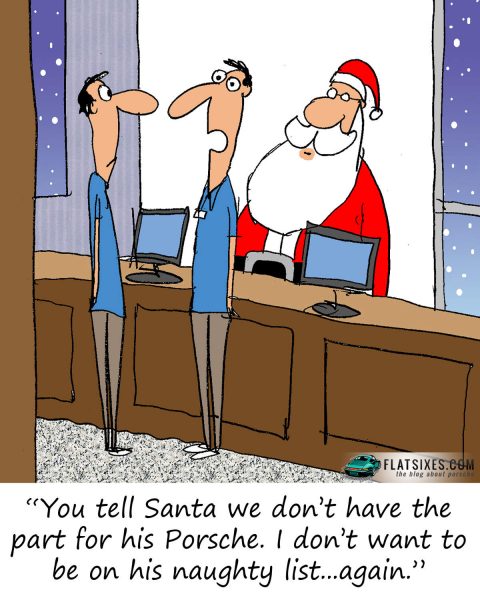Santa Porsche Parts Cartoon 480x600