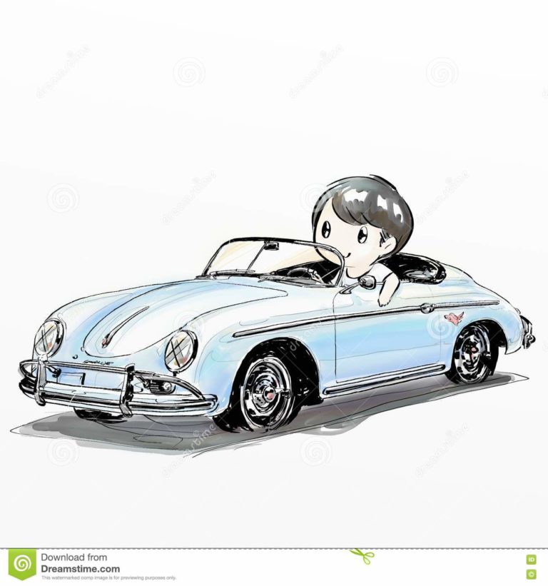 Cute Cartoon Boy Driving Classic Car Hand Drawing 79794119